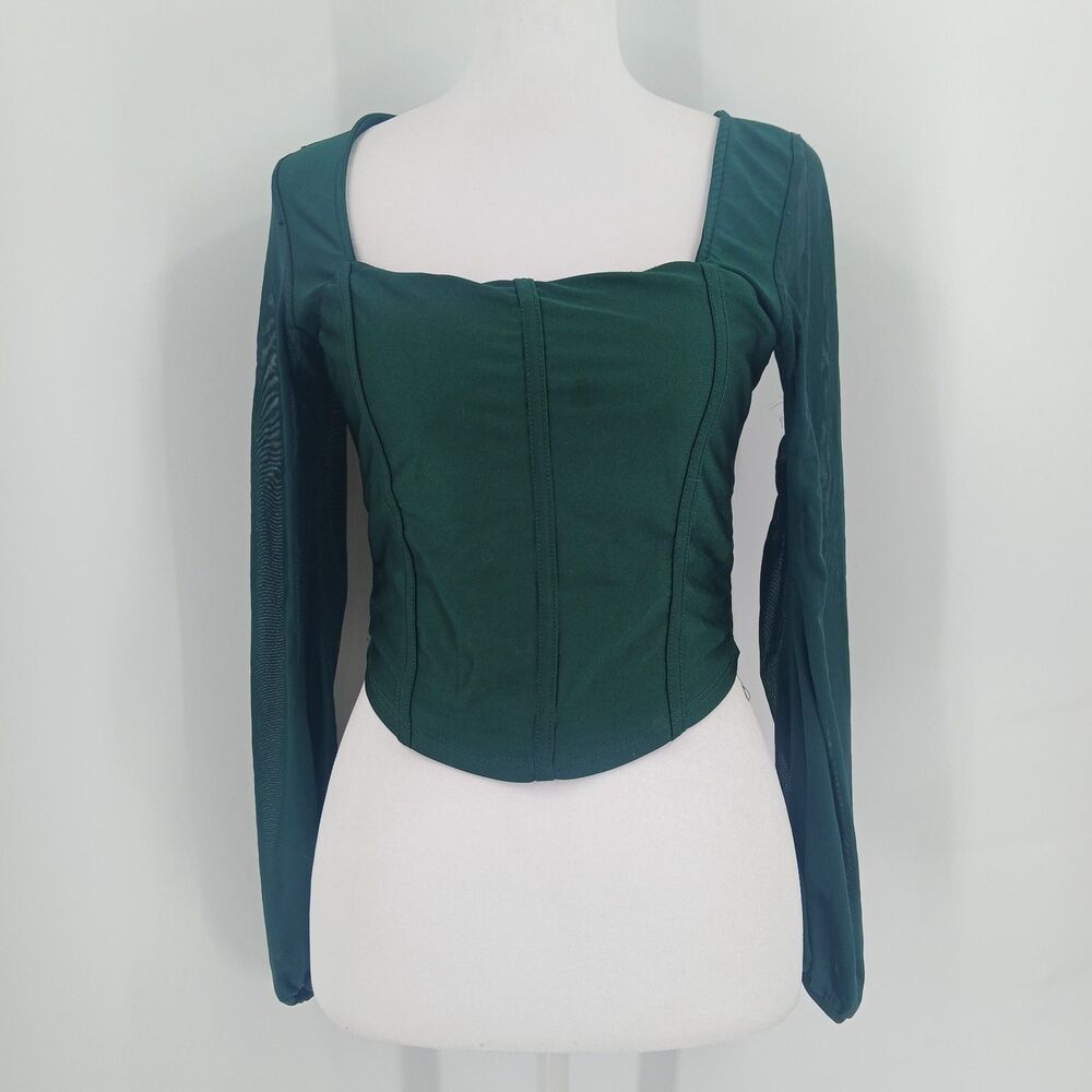 Chocolate USA Womens Dark Teal Green Long Sleeve Shirt Top size medium